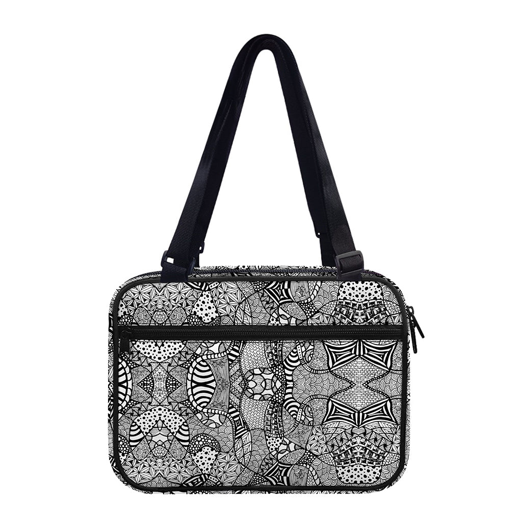 Black And White Zentangle Pattern Print Double Strap Bible Bag