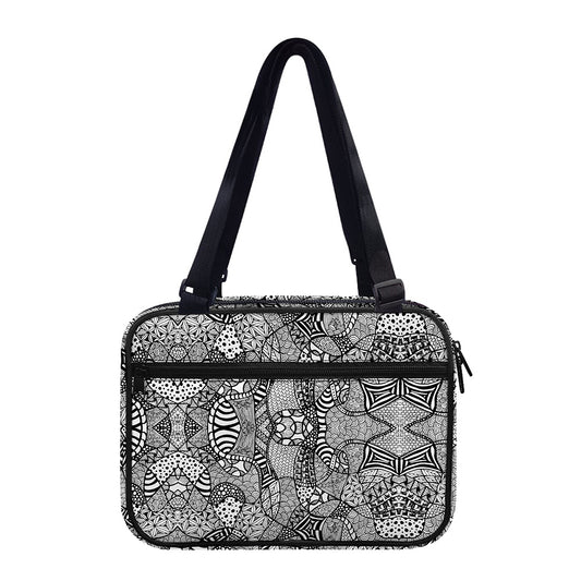 Black And White Zentangle Pattern Print Double Strap Bible Bag