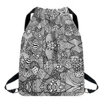 Black And White Zentangle Pattern Print Drawstring Backpack