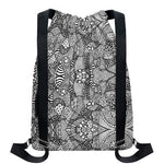 Black And White Zentangle Pattern Print Drawstring Backpack