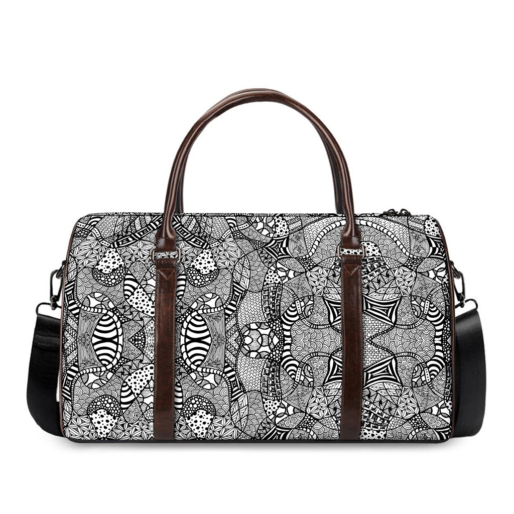 Black And White Zentangle Pattern Print Duffle Bag