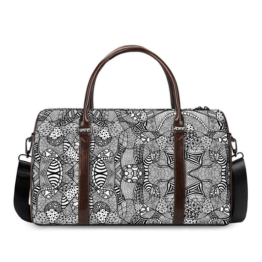 Black And White Zentangle Pattern Print Duffle Bag