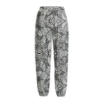 Black And White Zentangle Pattern Print Fleece Lined Knit Pants