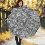 Black And White Zentangle Pattern Print Foldable Umbrella