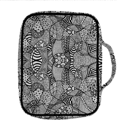 Black And White Zentangle Pattern Print Front Pocket Bible Bag