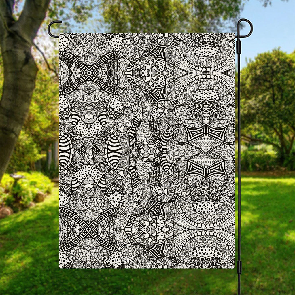 Black And White Zentangle Pattern Print Garden Flag