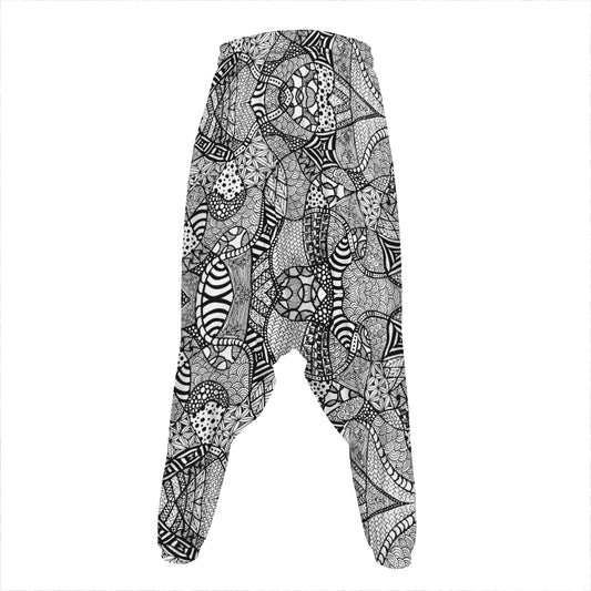 Black And White Zentangle Pattern Print Hammer Pants