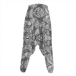 Black And White Zentangle Pattern Print Hammer Pants