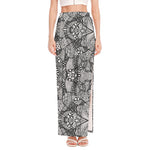 Black And White Zentangle Pattern Print High Slit Maxi Skirt
