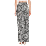 Black And White Zentangle Pattern Print High Slit Maxi Skirt