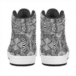 Black And White Zentangle Pattern Print High Top Leather Sneakers