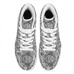 Black And White Zentangle Pattern Print High Top Leather Sneakers