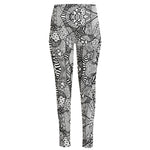 Black And White Zentangle Pattern Print High-Waisted Pocket Leggings