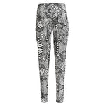 Black And White Zentangle Pattern Print High-Waisted Pocket Leggings