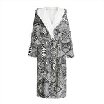 Black And White Zentangle Pattern Print Hooded Bathrobe