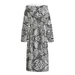 Black And White Zentangle Pattern Print Hooded Bathrobe