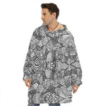 Black And White Zentangle Pattern Print Hoodie Blanket
