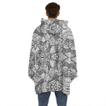 Black And White Zentangle Pattern Print Hoodie Blanket
