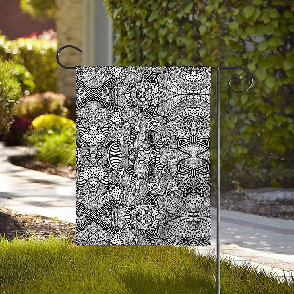 Black And White Zentangle Pattern Print House Flag