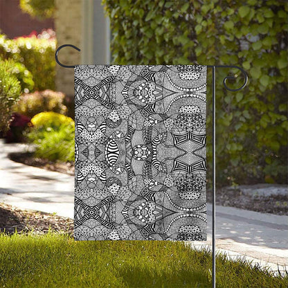 Black And White Zentangle Pattern Print House Flag