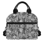 Black And White Zentangle Pattern Print Insulated Lunch Bag