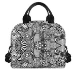 Black And White Zentangle Pattern Print Insulated Lunch Bag