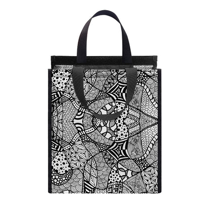 Black And White Zentangle Pattern Print Insulated Lunch Tote