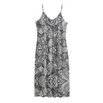 Black And White Zentangle Pattern Print Jersey Midi Cami Dress