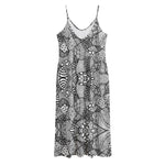 Black And White Zentangle Pattern Print Jersey Midi Cami Dress