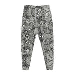 Black And White Zentangle Pattern Print Jogger Pants