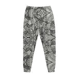 Black And White Zentangle Pattern Print Jogger Pants