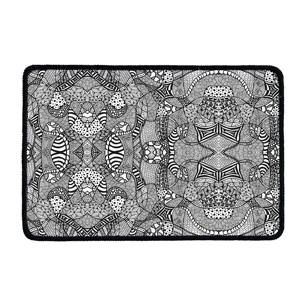 Black And White Zentangle Pattern Print Kitchen Mat