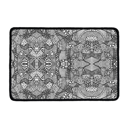 Black And White Zentangle Pattern Print Kitchen Mat