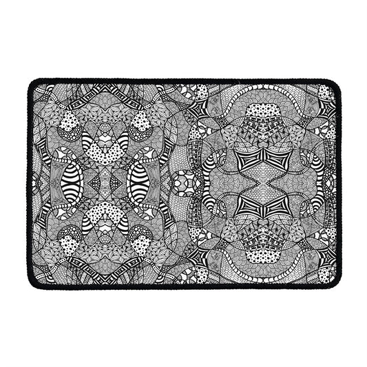 Black And White Zentangle Pattern Print Kitchen Mat