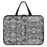 Black And White Zentangle Pattern Print Laptop Sleeve With Handle
