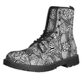 Black And White Zentangle Pattern Print Lace-Up Boots