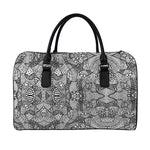Black And White Zentangle Pattern Print Leather Duffle Bag