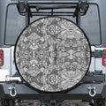 Black And White Zentangle Pattern Print Leather Spare Tire Cover