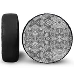 Black And White Zentangle Pattern Print Leather Spare Tire Cover