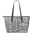 Black And White Zentangle Pattern Print Leather Tote Bag With Zipper