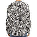 Black And White Zentangle Pattern Print Long Sleeve Baseball Jersey
