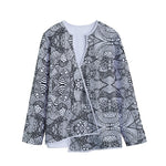 Black And White Zentangle Pattern Print Long Sleeve Short Coat