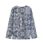 Black And White Zentangle Pattern Print Long Sleeve Short Coat