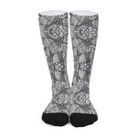 Black And White Zentangle Pattern Print Long Socks