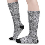 Black And White Zentangle Pattern Print Long Socks