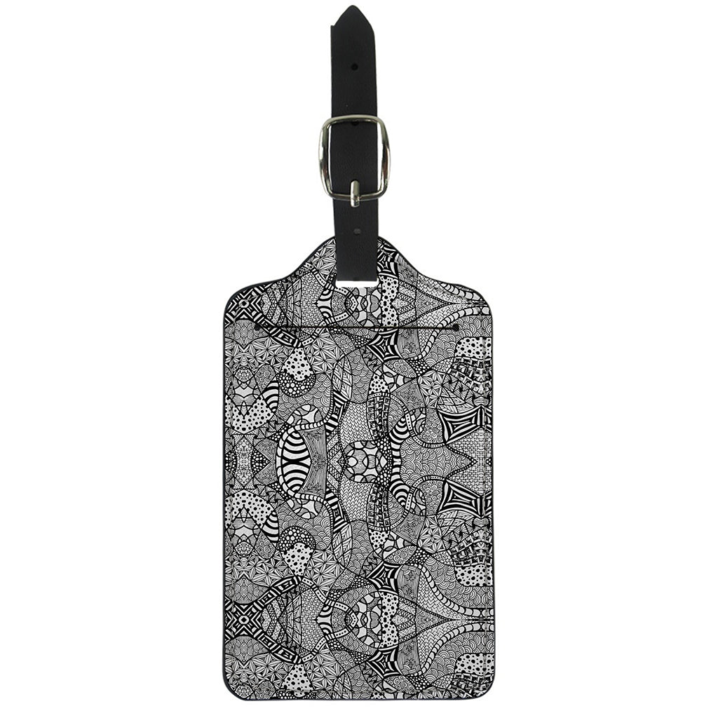 Black And White Zentangle Pattern Print Luggage Tag