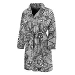 Black And White Zentangle Pattern Print Men's Bathrobe