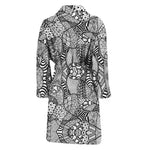 Black And White Zentangle Pattern Print Men's Bathrobe