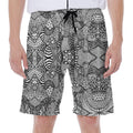 Black And White Zentangle Pattern Print Men's Beach Shorts