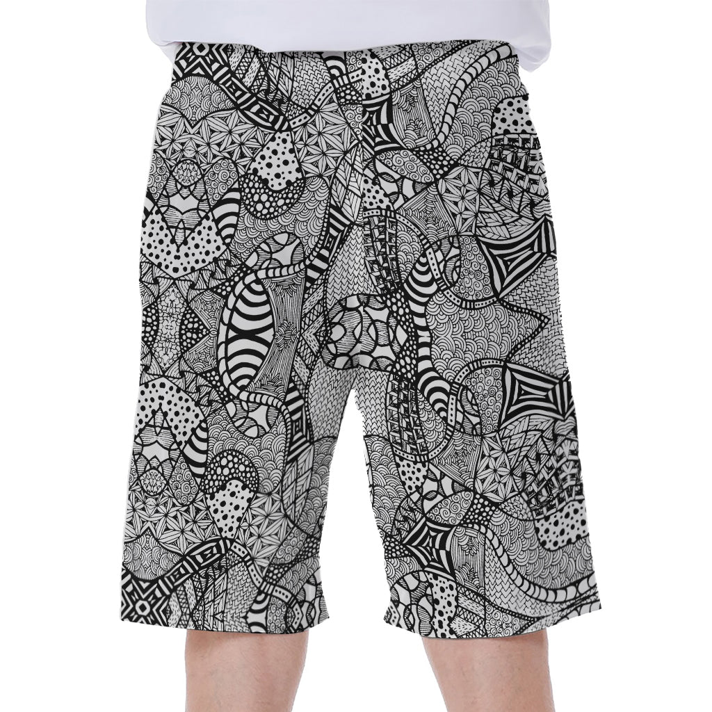Black And White Zentangle Pattern Print Men's Beach Shorts